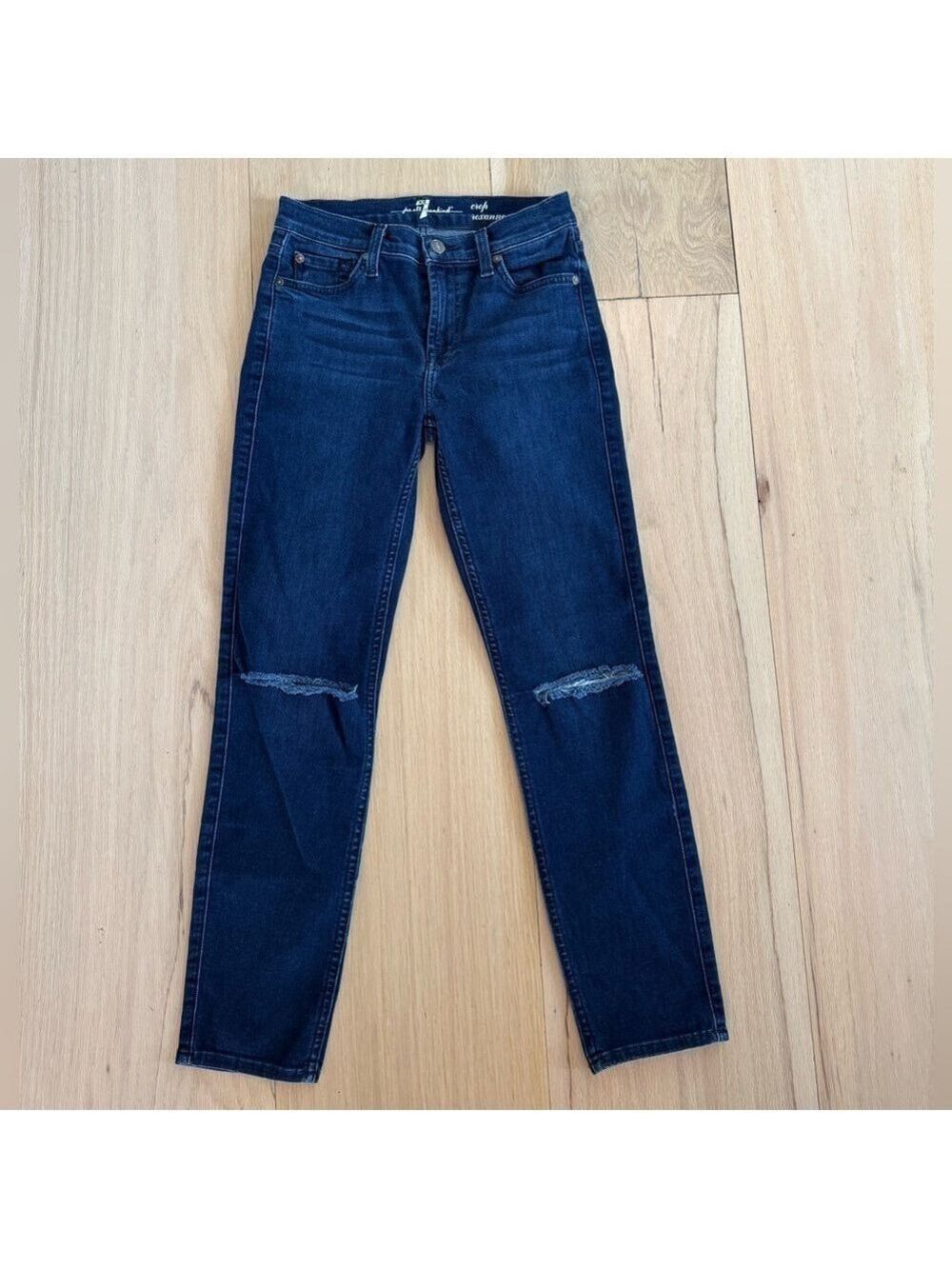 7 For All Mankind Crop Roxanne Jeans Distressed Medium Wash Size 24